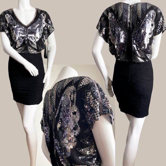 AIDAN MATTOX Sequin Beaded Butterfly Disco Formal Dress Cocktail Glam Wedding 2 - Picture 1 of 14